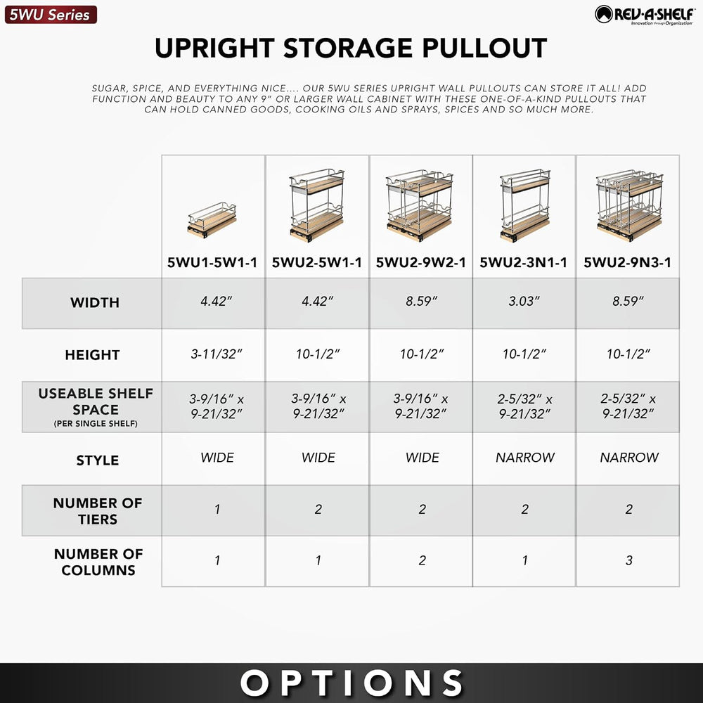 Rev-A-Shelf Narrow 5"W Pullout Single Organizer for Cabinets