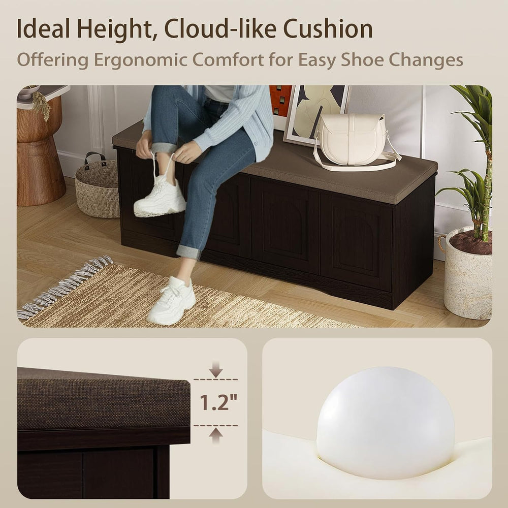 DINZI LVJ Shoe Storage Bench with Cushion, Door, Espresso 47.2" LX17.7 H