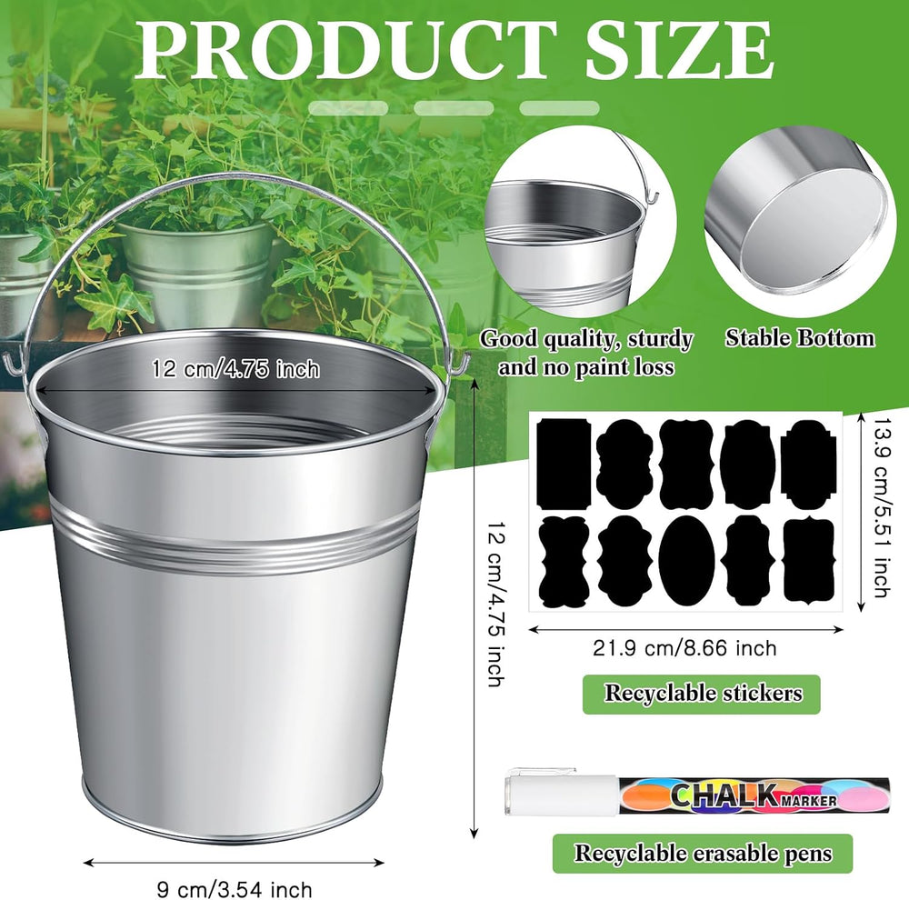 30 Pcs Small Galvanized Metal Buckets with Handle, 5 x 4.5 Inches