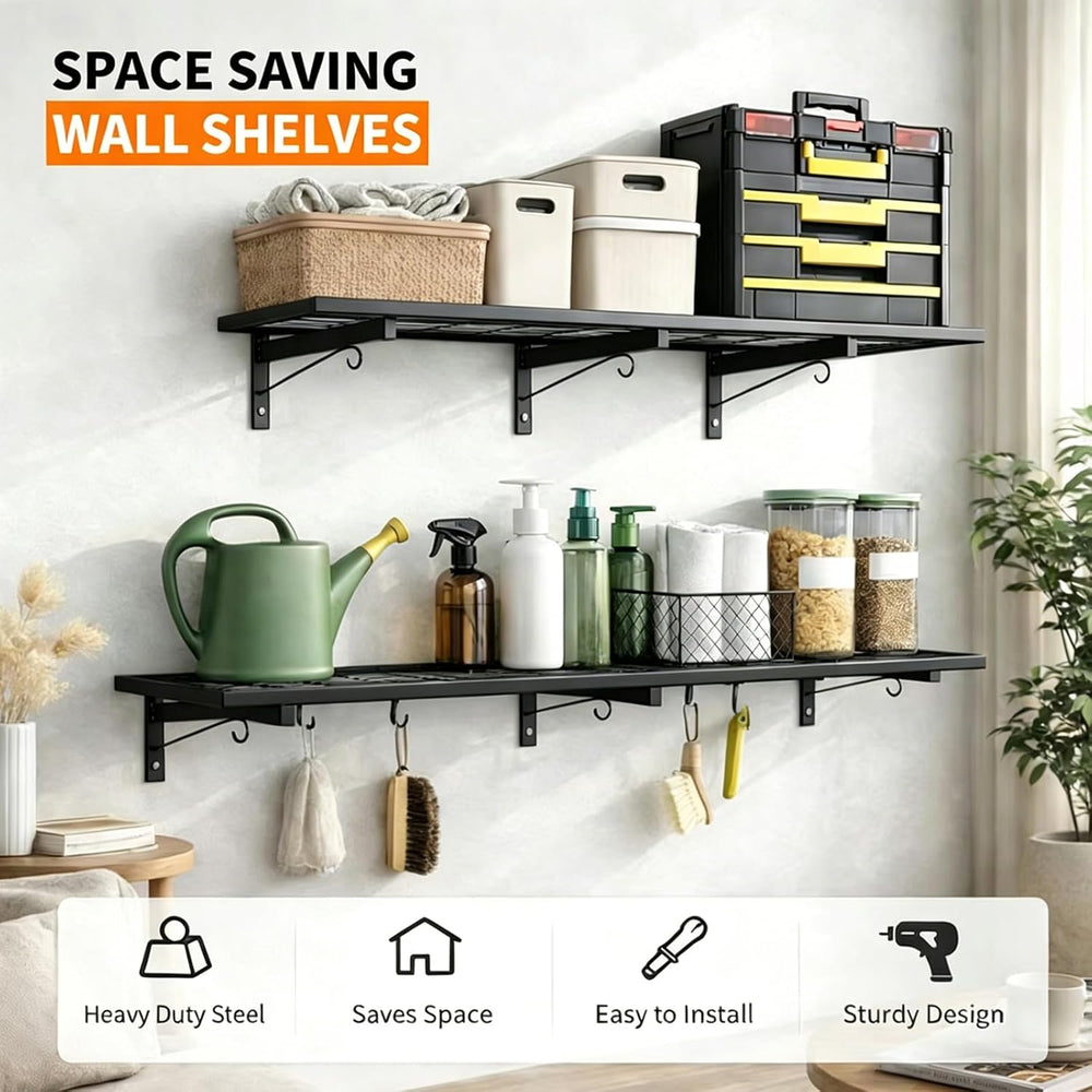 2-Pack Garage Wall Shelving, 46" × 12" Wall Mounted Floating Shelf,...