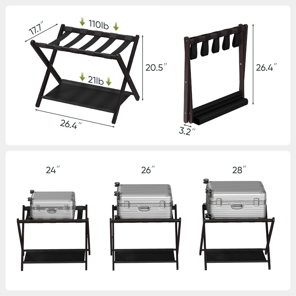 Smart FENDEE 2 Pack Luggage Rack, Folding Luggage Rack for Guest Room, Brown ...