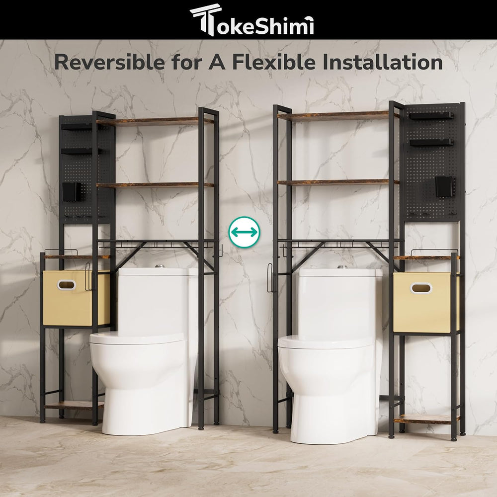 6-Tier Over the Toilet Storage Rack, Adjustable Wooden Shelf