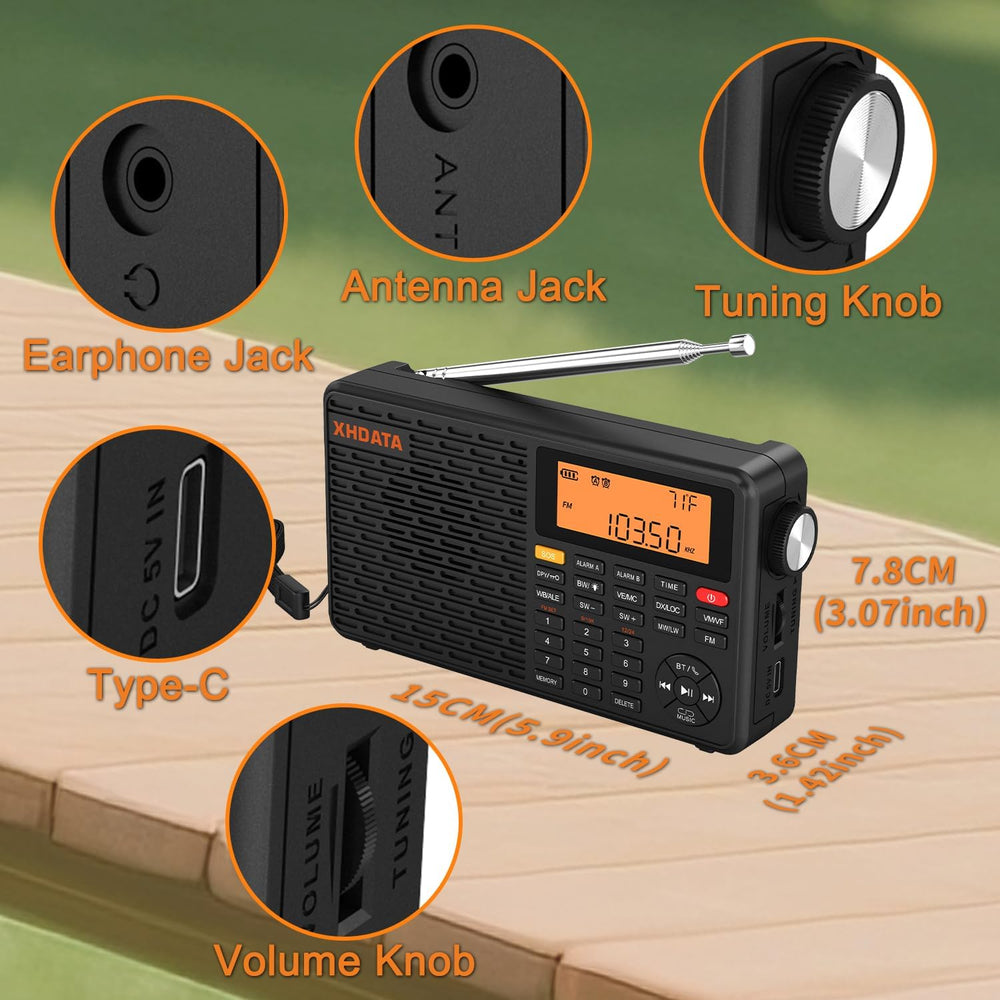 XHDATA D109WB Portable AM/FM/SW/LW/WB Weather Radio Shortwave Radio Receiver ...