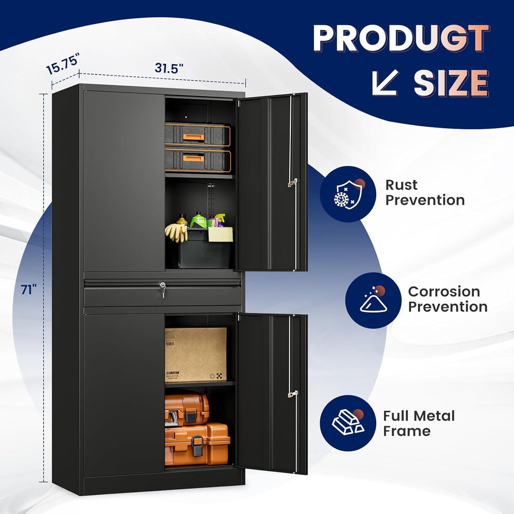 Yizosh Metal Garage Storage Cabinet with Locking Doors and Adjustable Shelves...