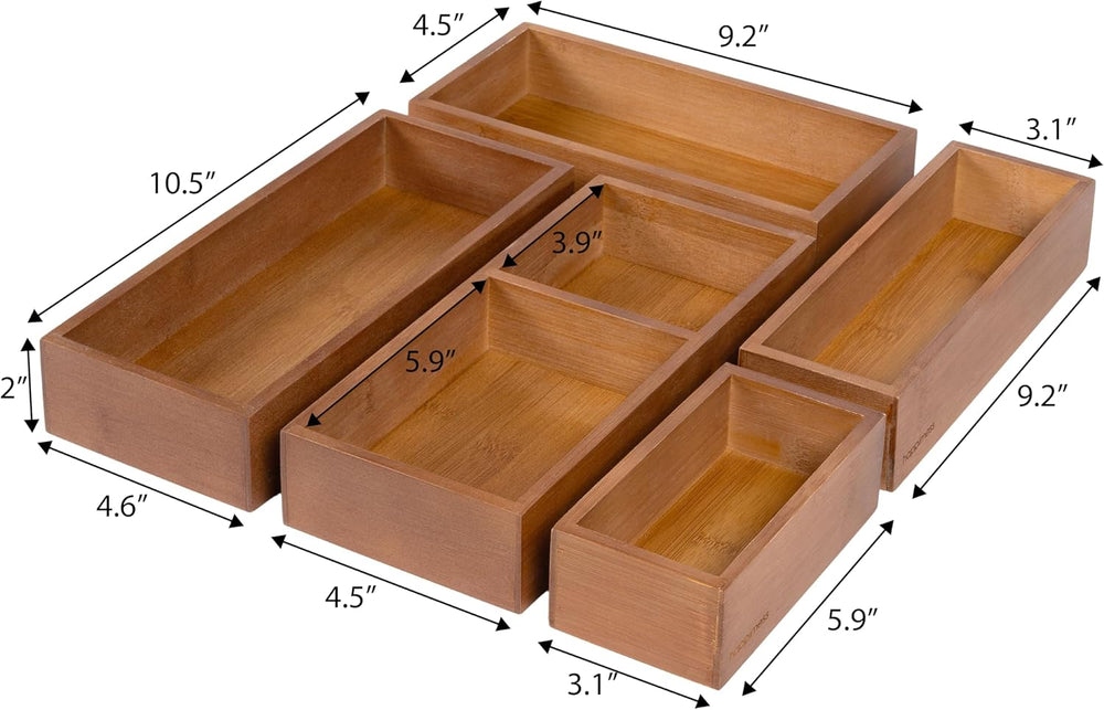 happimess Eldora 5-Piece Handcrafted Bamboo Drawer Organizers, Brown