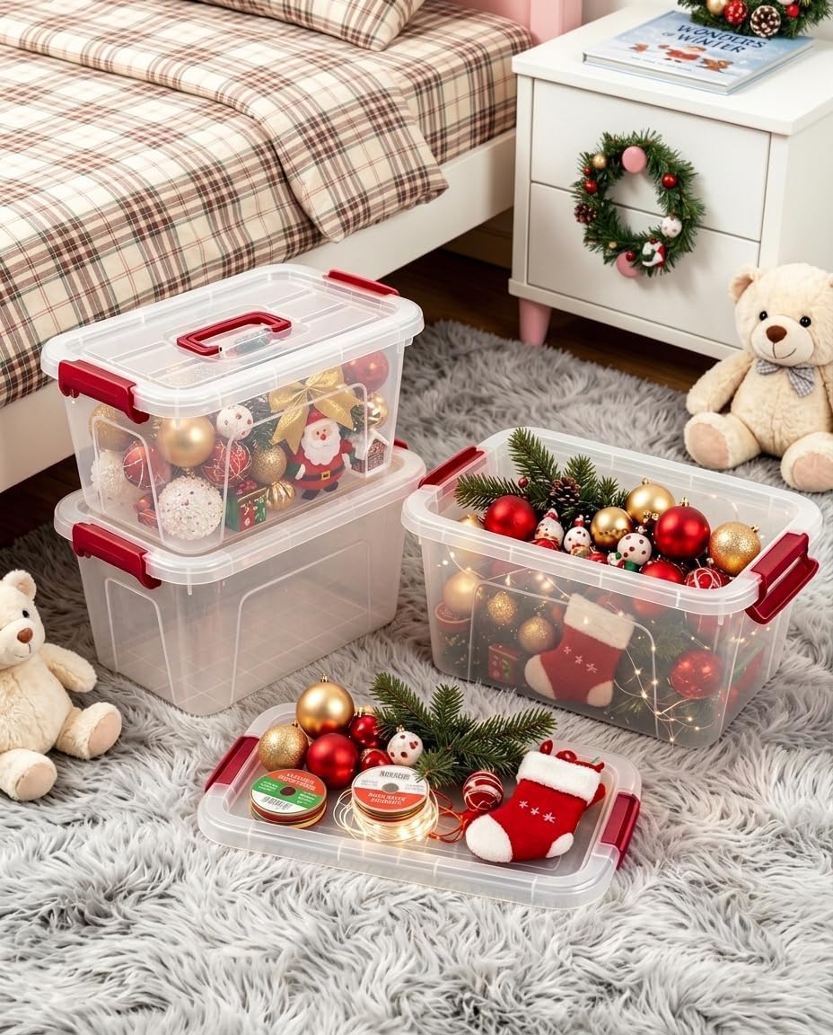 6 Pack Clear Plastic Storage Containers with Lids,Transparent Design,7Qt