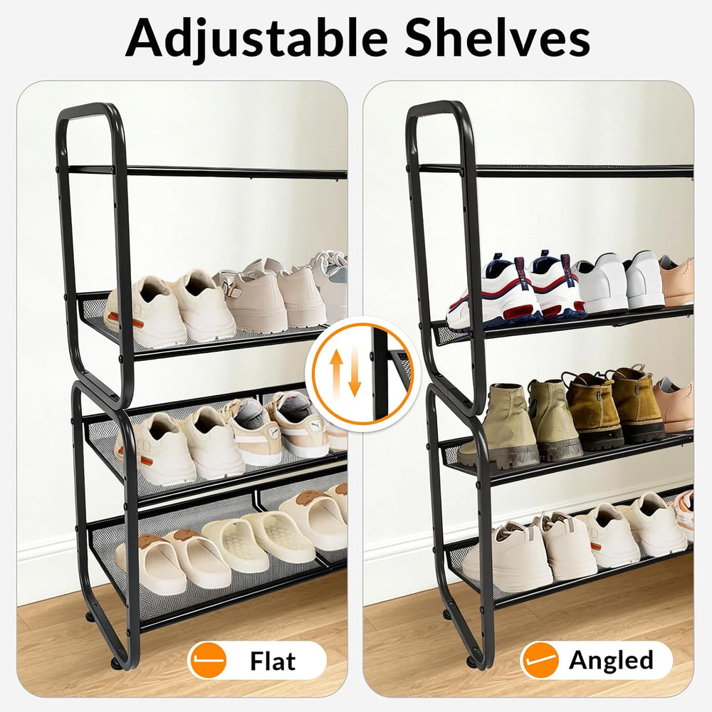 4 Tiers Metal Shoe Rack for Entryway Closet Hallway Bedroom Garage