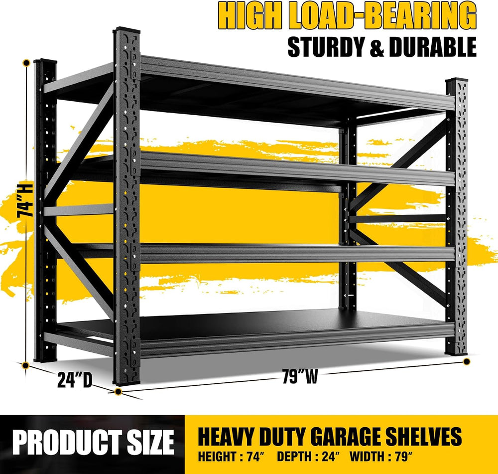 79"W garage shelving 6000LBS Heavy Duty Storage Shelves 4 Tier Metal She...