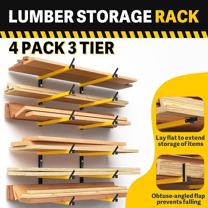 GREENER Lumber Storage Rack Folding Wood Storage Racks Wall-Mounted Metal Rac...