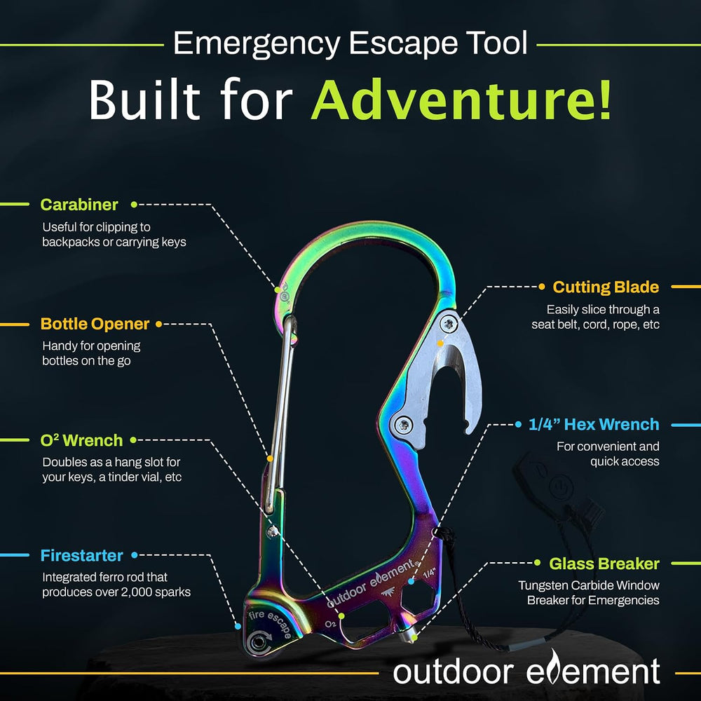 OUTDOOR ELEMENT Fire Escape, Emergency Escape Tool, Seatbelt Cutter, Window B...