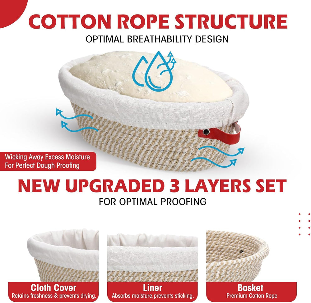 Gejoy 6 Set Cotton Rope Banneton Bread Proofing Basket with Cloth Liner and P...