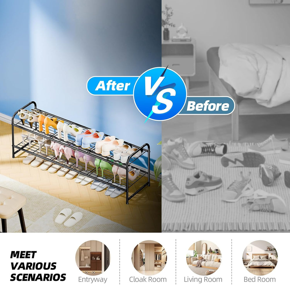 2 Tier Shoe Rack for Closet, 44 Inch Extra Wide Shoe Storage Organizer for Sh...
