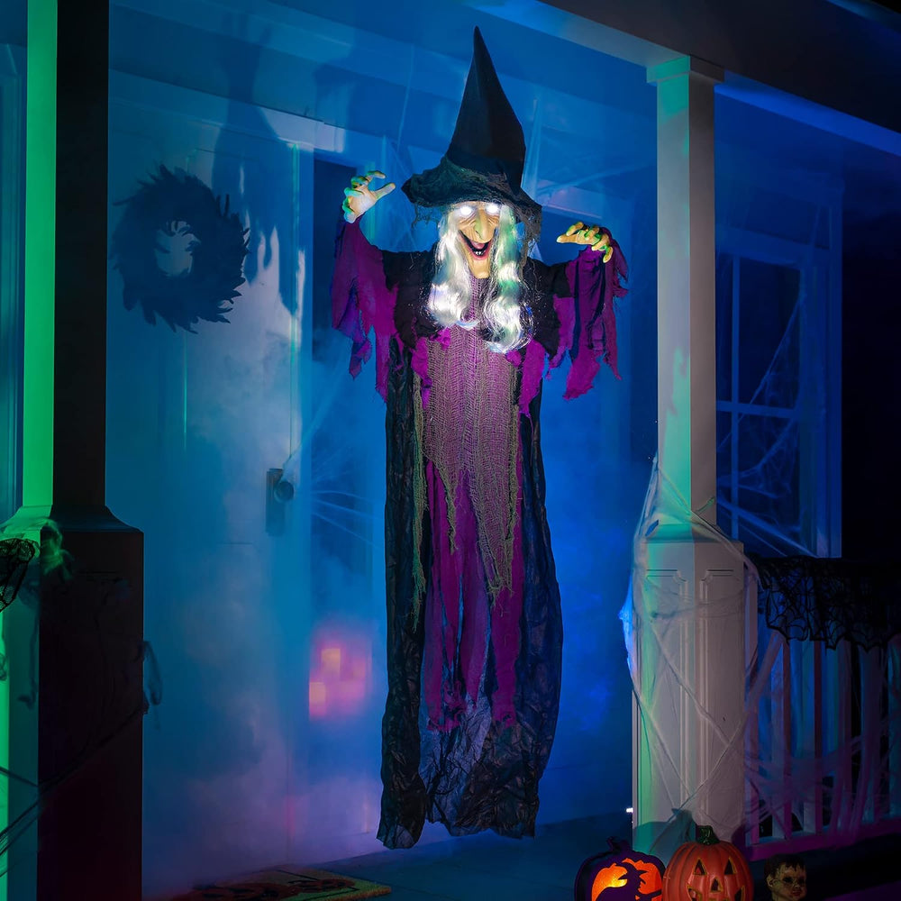 JOYIN 72” Halloween Hanging Witch Decorations Outdoor, Flying Talking Ghost D...