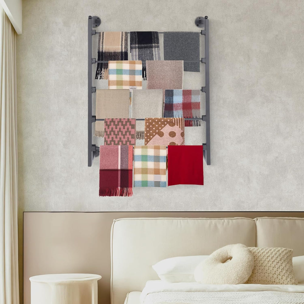 5 Tier Wall Mounted Scarf Rack, Metal Ribbon Storage Organizer, Multi-Purpose...