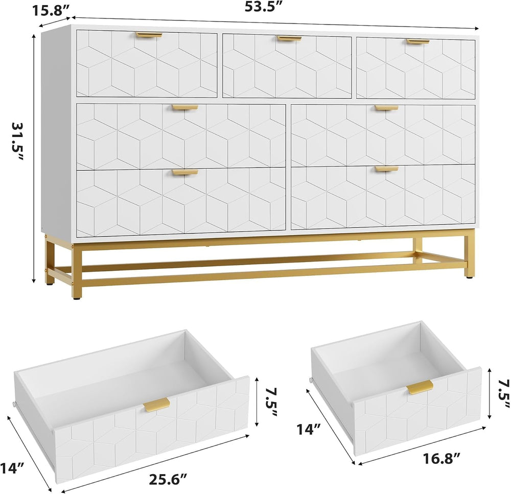 GAOMON 7 Drawer Dresser, White Modern 54" Large Dresser for bedoom