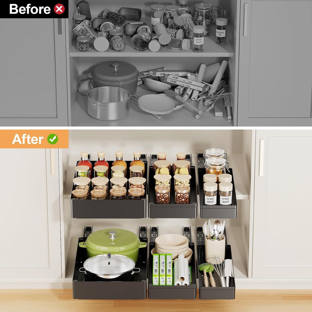 Delamu 3 Pack Pull Out Cabinet Organizer, 15.7" Deep Pull Out Drawers fo...