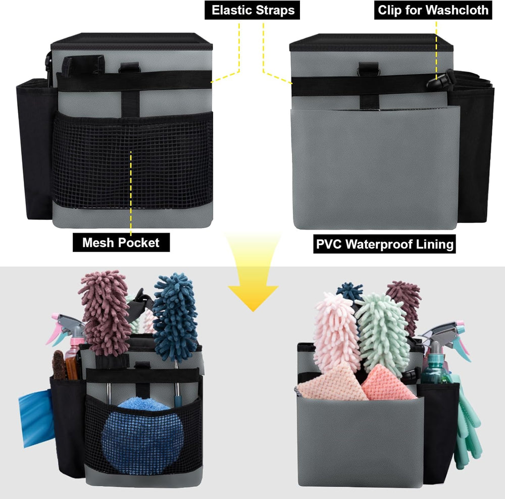 Wearable Large Cleaning Caddy Bag for Housekeepers (Black&Gray)