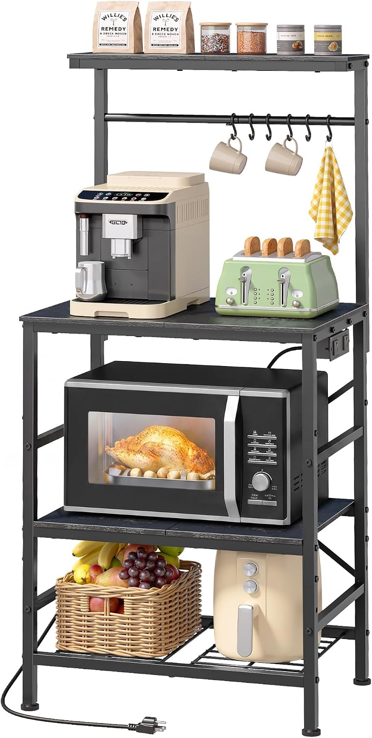 Kitsure Coffee Bar, 4-Tier Baker's Rack, 21.7" x 49.2", Black