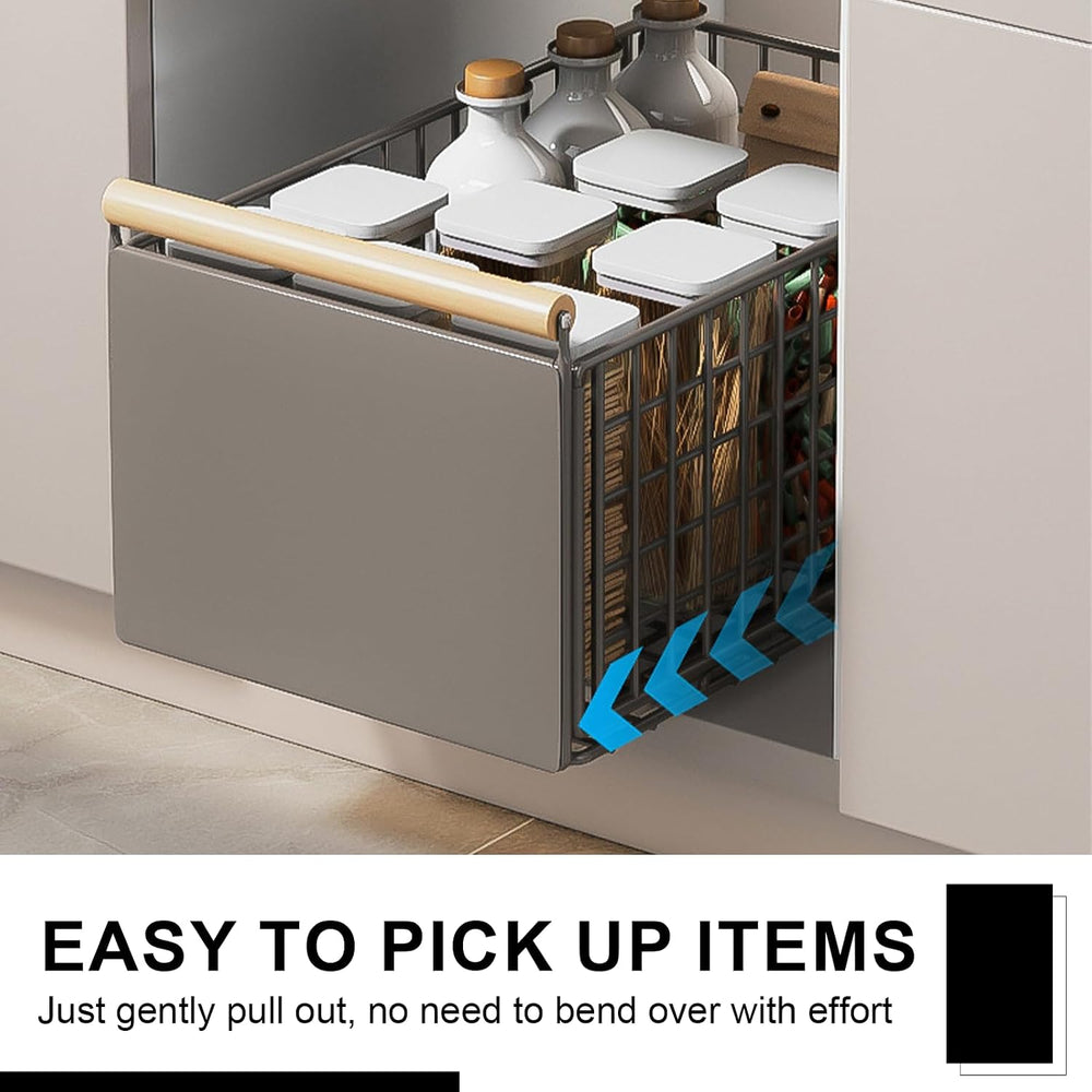 Pull Out Cabinet Sliding Basket, Under Sink Mesh Drawer Organizer with Handle...