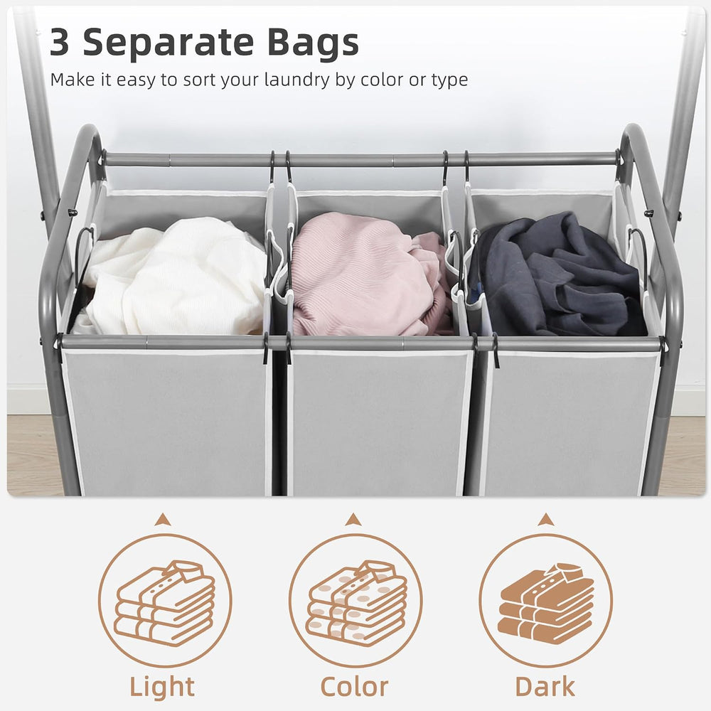 STORAGE MANIAC 136L Laundry Sorter with Hanging Bar, Portable, Removable Laun...