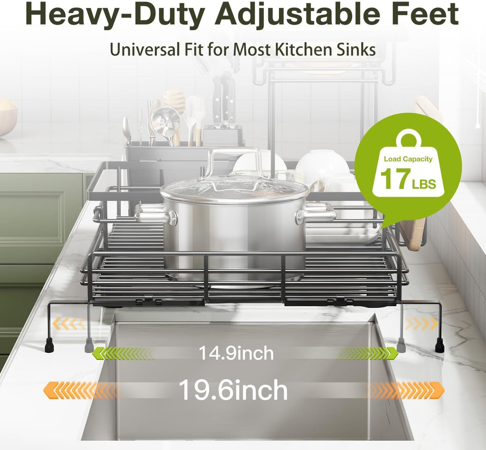 2-Tier Expandable Dish Drying Rack for Kitchen Counter, Black