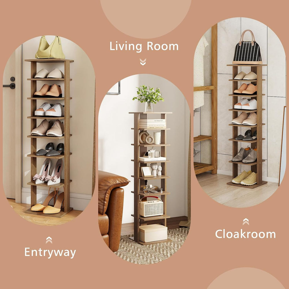 COSTWAY 8-Tier Vertical Shoe Rack, Tall Narrow Shoe Storage Organizer with Re...