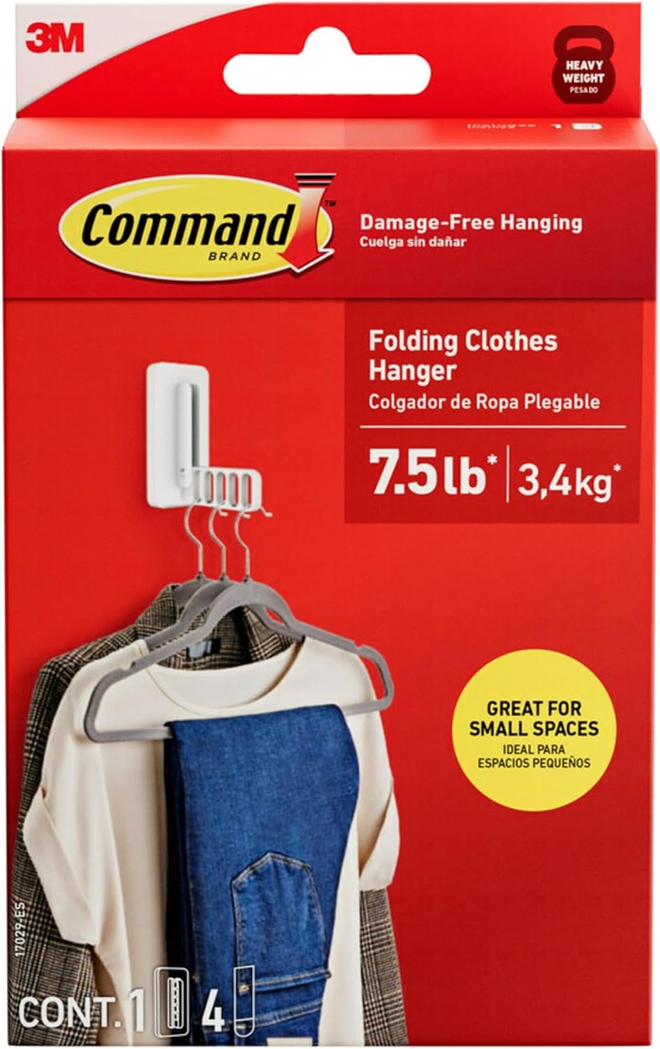 Command Folding Clothes Hanger, Holds up to 5 Hangers 7.5lb, 1.5lbs per Rung,...