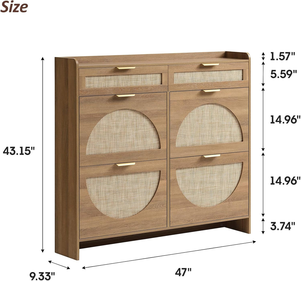 Rattan Shoe Storage Cabinet with 4 Flip Drawers & 2 Drawers, Freestanding...