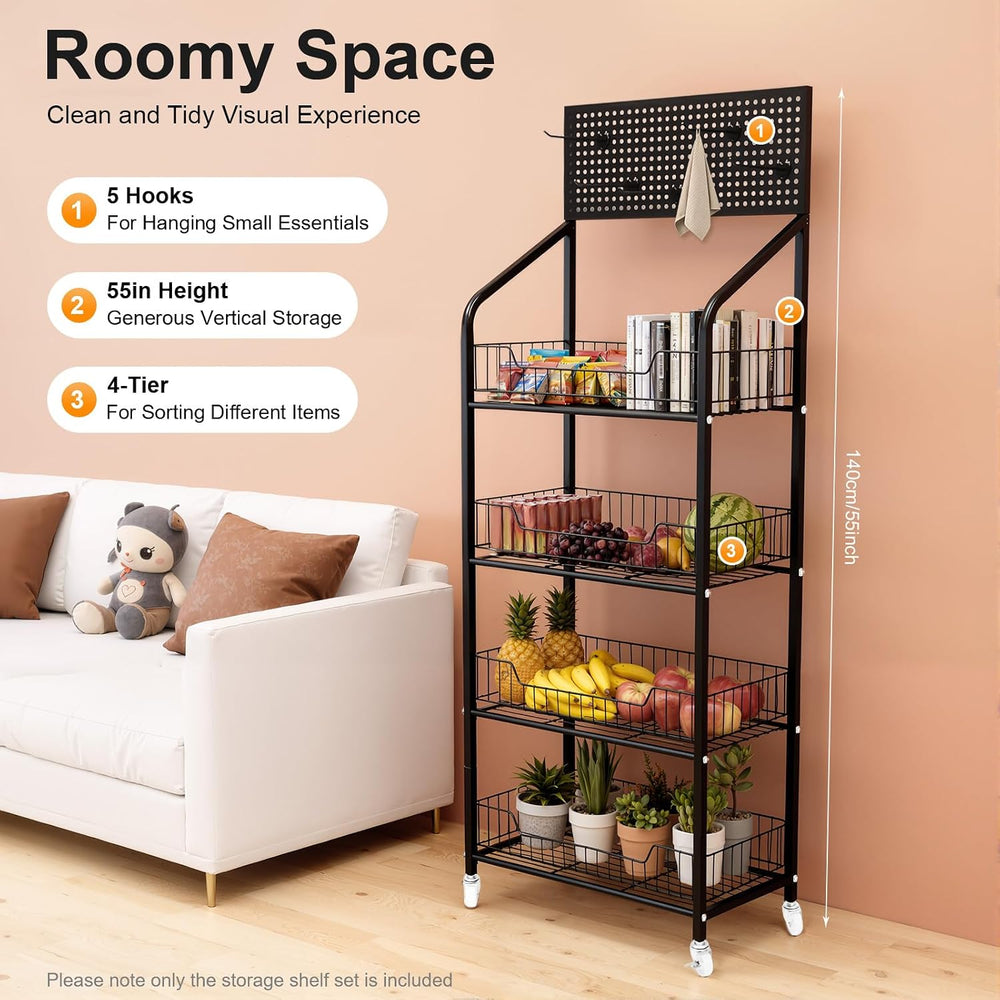 4 Tier Snack Rack Display Stand, Metal Retail Display Rack with Wheels and 5 ...