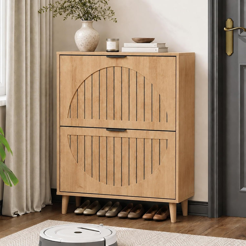 Shoe Storage Cabinet, Entryway Shoe Cabinet with 2 Flip Drawers, Narrow Shoe ...