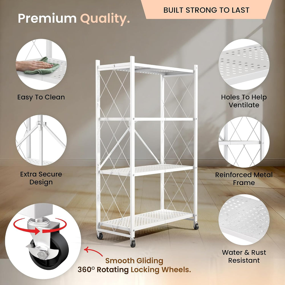 Our Modern Space 4-Tier Foldable Storage Shelf with Wheels | Metal Rack Colla...