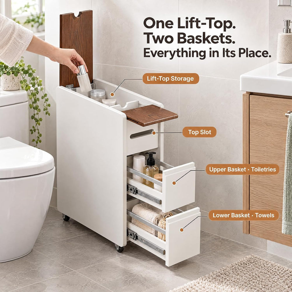 Solid Wood Bathroom Storage Cabinet with Drawers ,Flip-Top Storage, White
