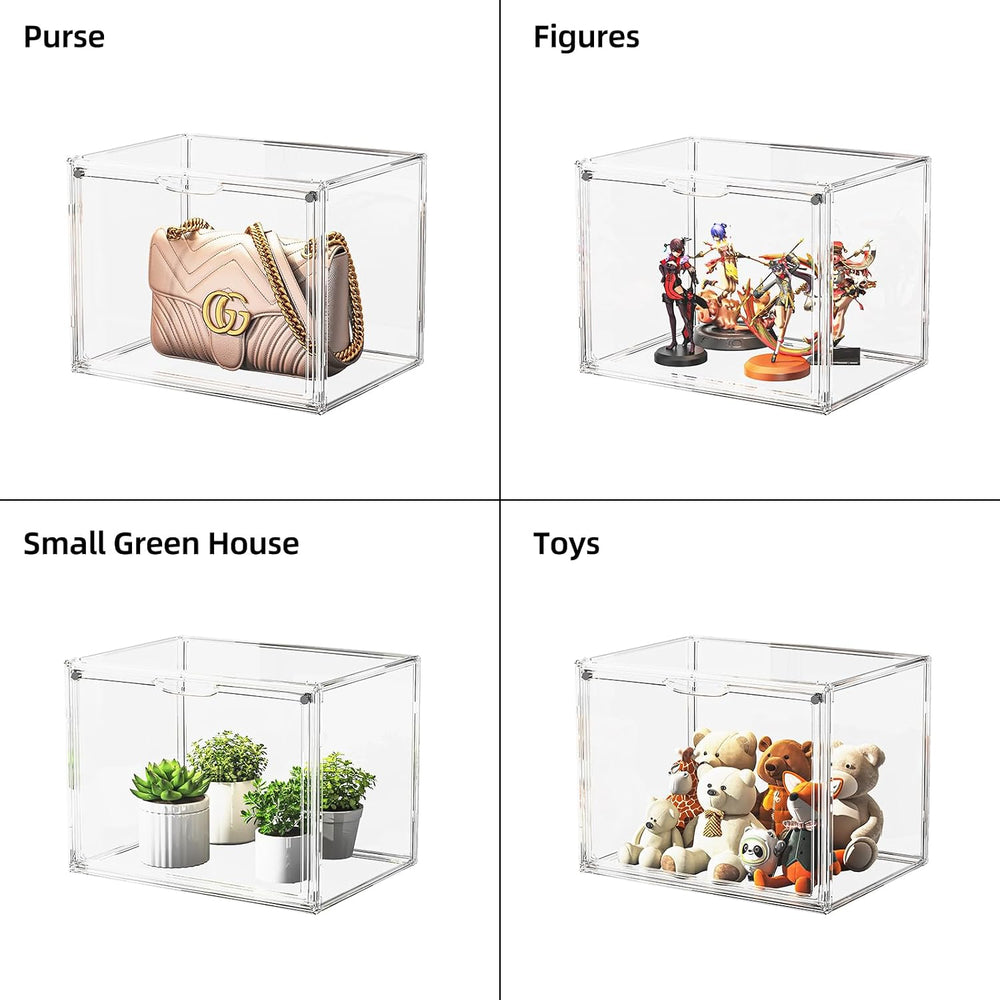 HOYOJA Clear Acrylic Display Case, Large Stackable Storage Bins Magnetic Attr...