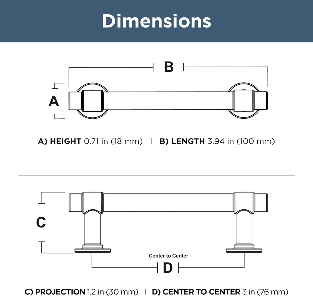 Franklin Brass Bar (20-Pack) Cabinet Handles 3" Hole Center Pulls | Cham...