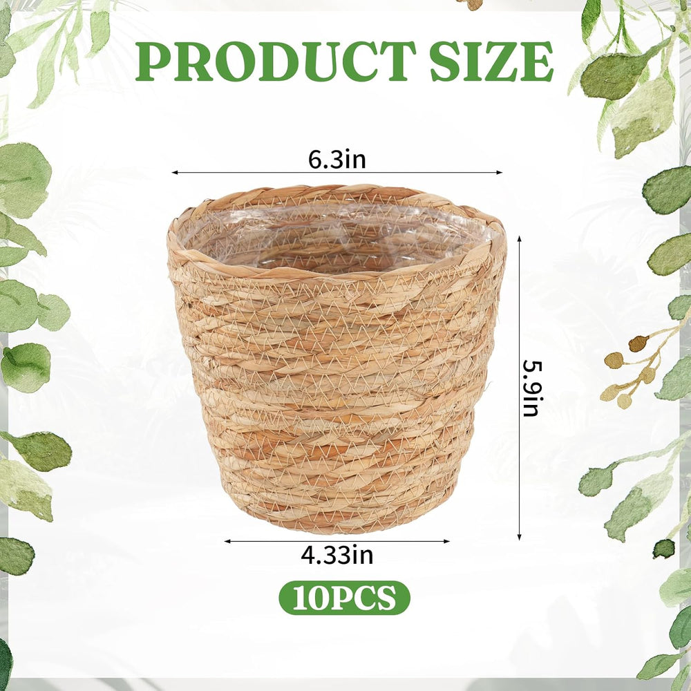 10 PCS Seagrass Plant Baskets with Plastic Liners, Woven Planter Baskets for ...