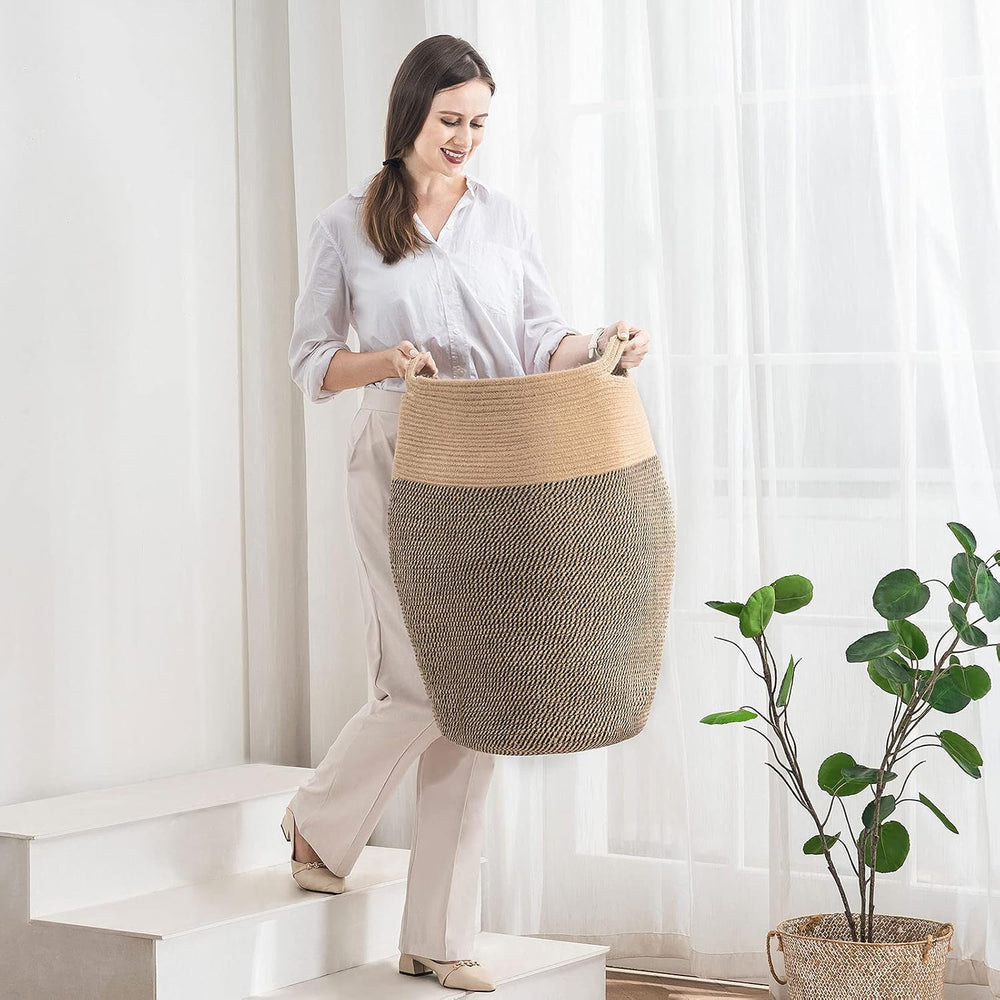 Extra Large Cotton Rope Laundry Hamper Basket, 105L Blanket Basket
