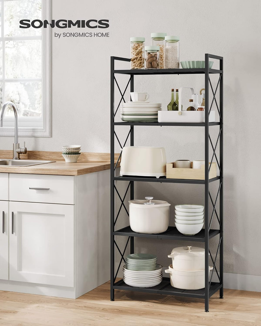 SONGMICS 5-Tier Steel Storage Rack, Shelving Unit with X Side Frames