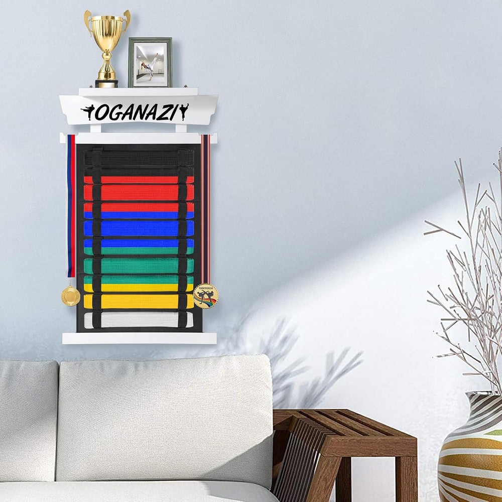 10 Belts Karate Belt Display Rack with Personalized Stickers