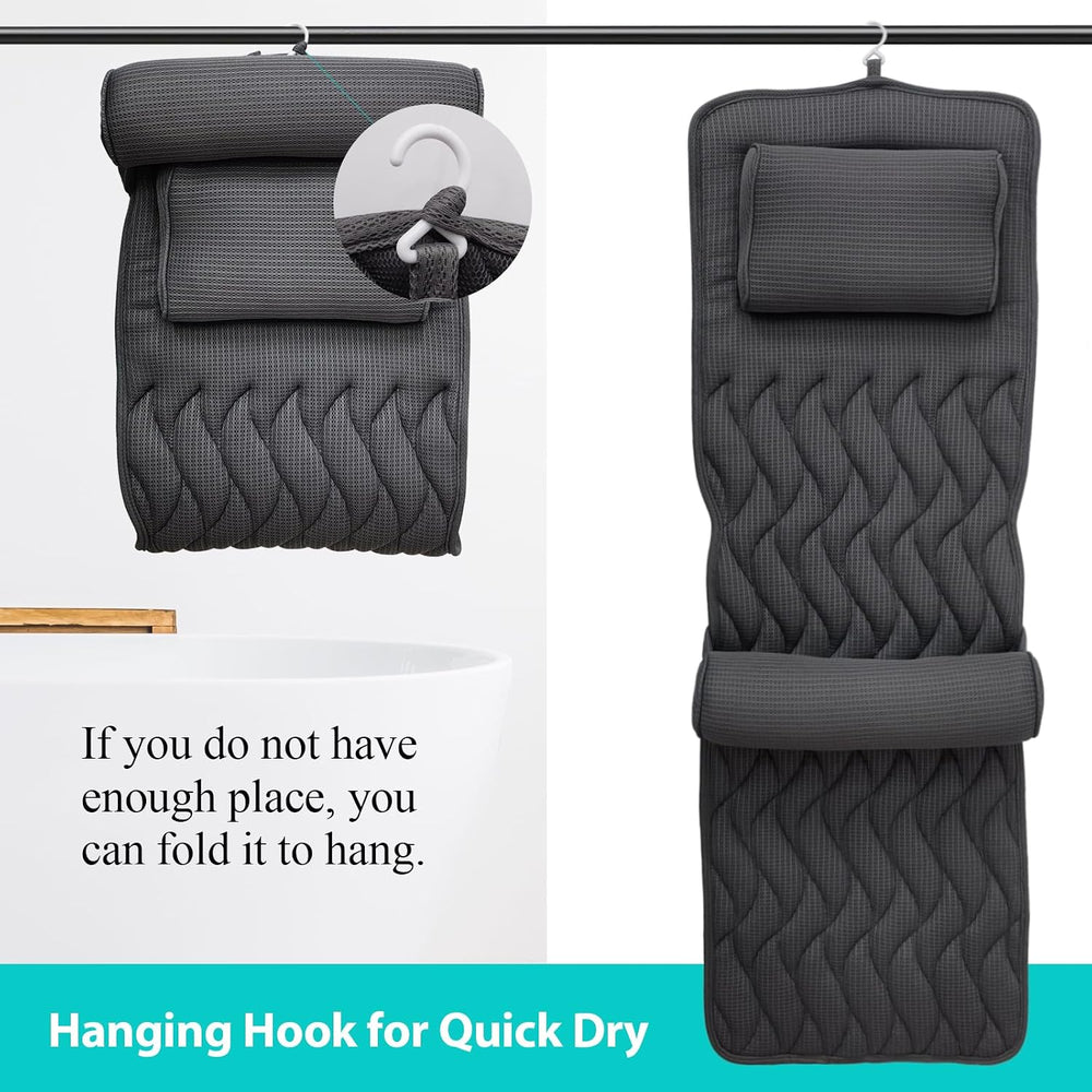 Full Body Bath Pillow Adjustable Lumbar Pillow 14 Suction Cups Gray