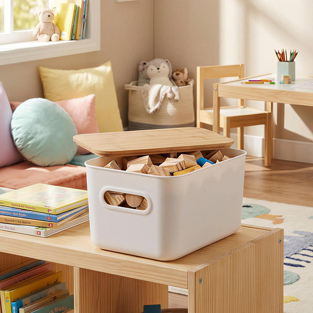 Citylife 7 QT Storage Bins with Bamboo Lids, Stackable with Handles, 4-Pack