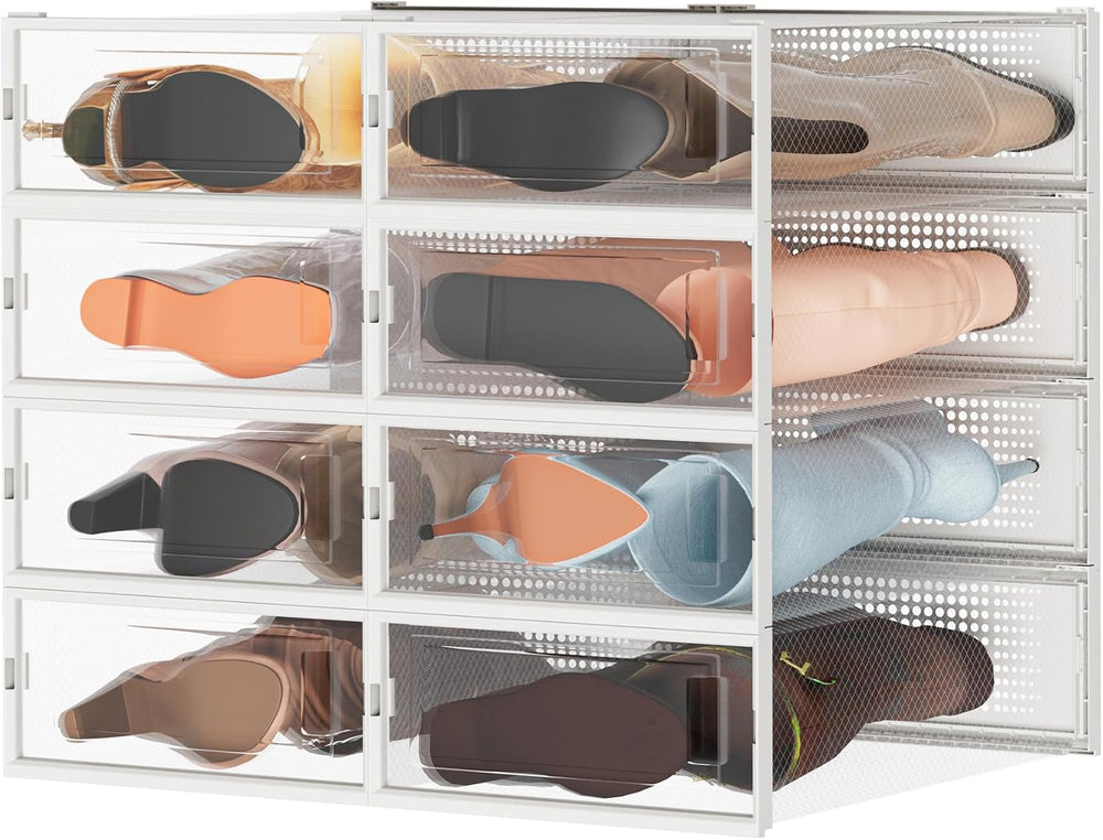 8 Pack Stackable Shoe Storage Boxes, Plastic Shoe Organizer Drawers Bins for ...