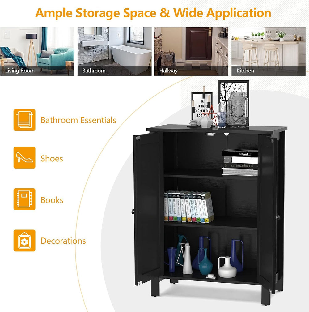 Tangkula Bathroom Floor Cabinet, with Double Door & Adjustable Shelf, 3 T...