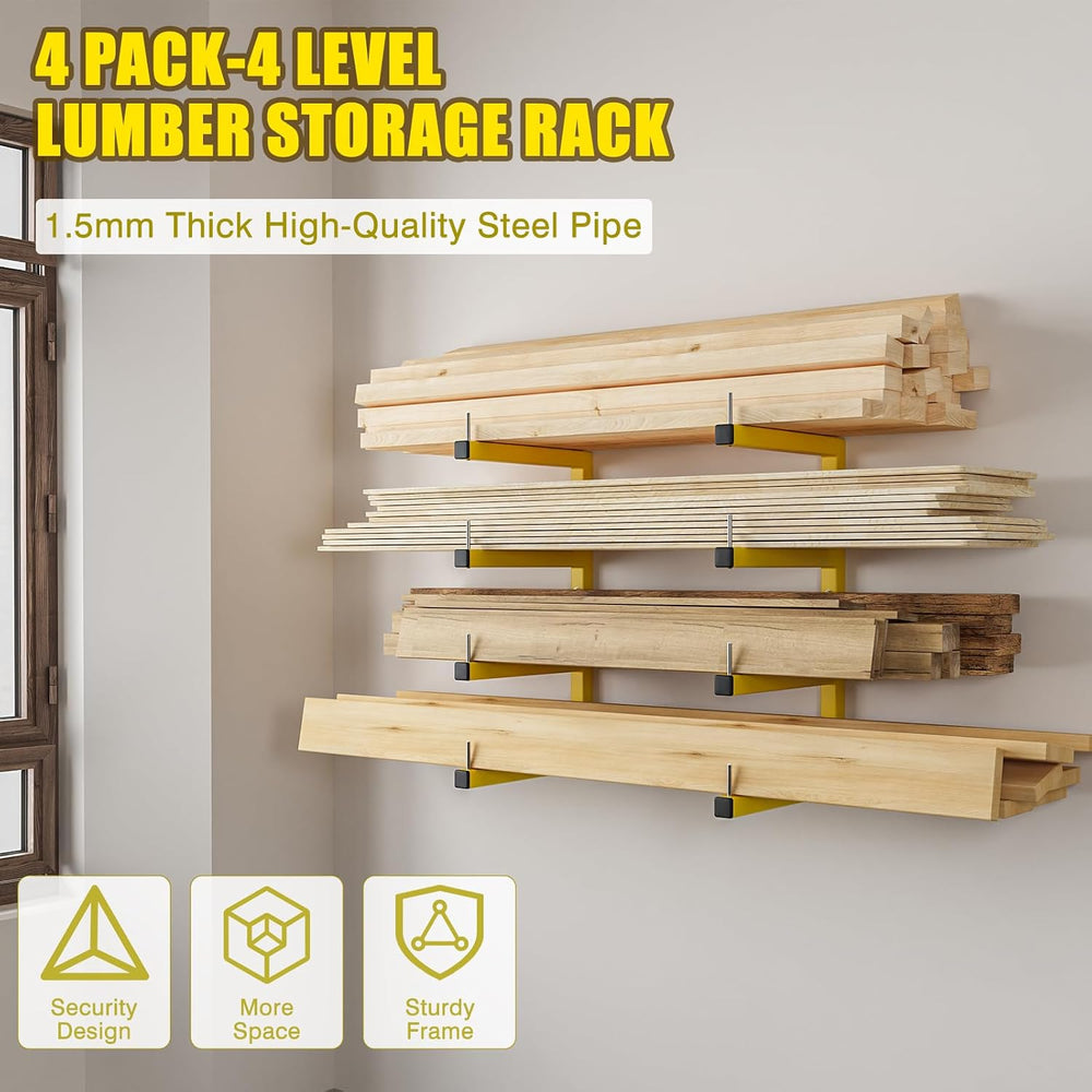 4-Pack Lumber Storage Rack, Wood Storage Racks Wall Mount, Heavy Duty Garage ...