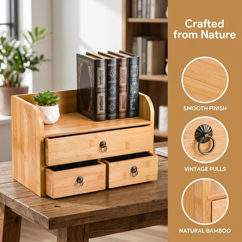 Nicunom Bamboo Desk Organizer, 3-Tier Bamboo Tabletop Storage Organization Mu...