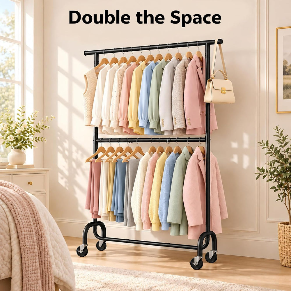 Heavy Duty Clothes Rack - Rolling Clothing Rack for Bedroom - Black