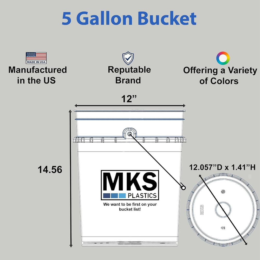 MKS Plastics Black 5-Gallon Heavy-Duty Bucket with Airtight Lid, 3-Pack