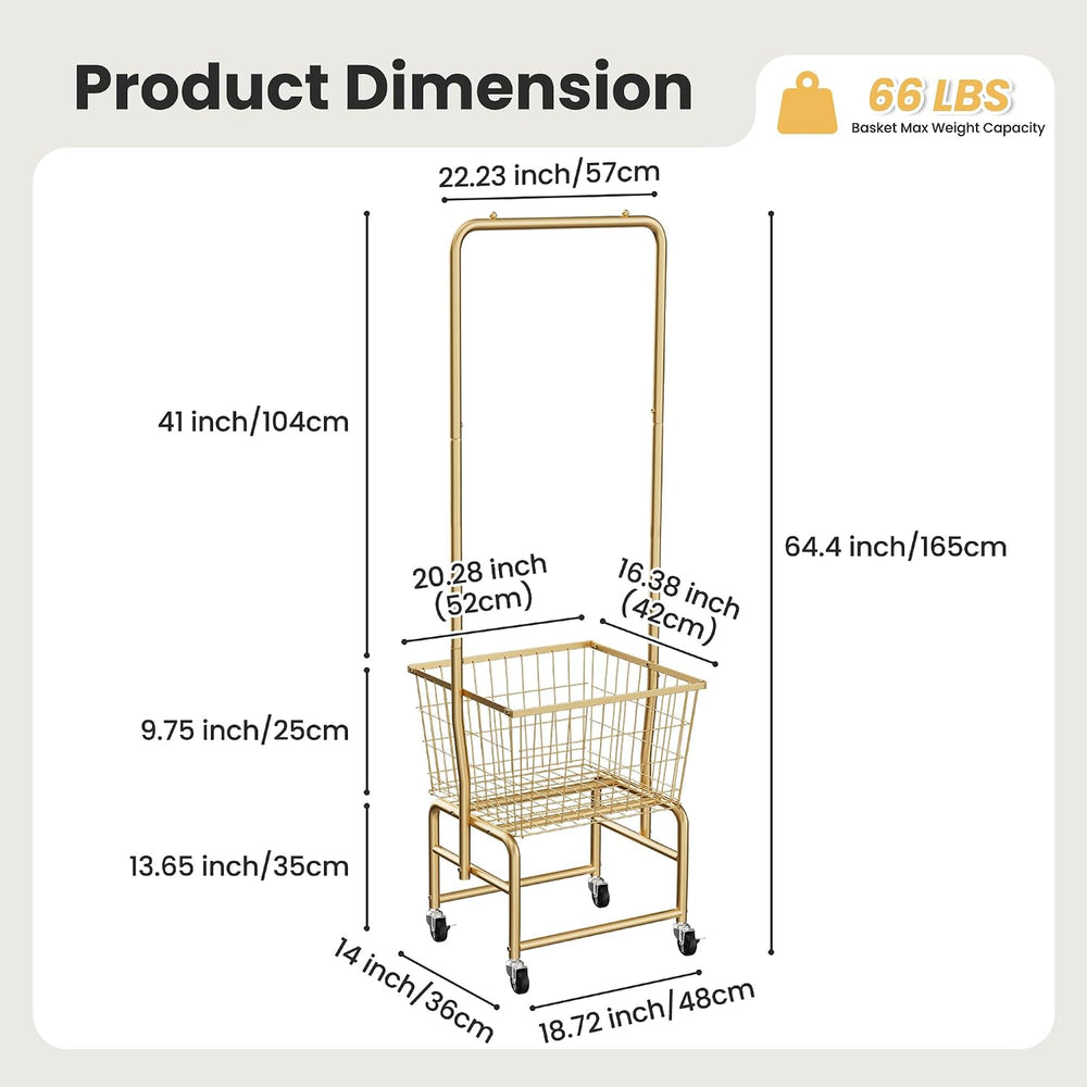 Rolling Laundry Cart with Wheels, Laundry Hamper Basket Organizer with Clothe...