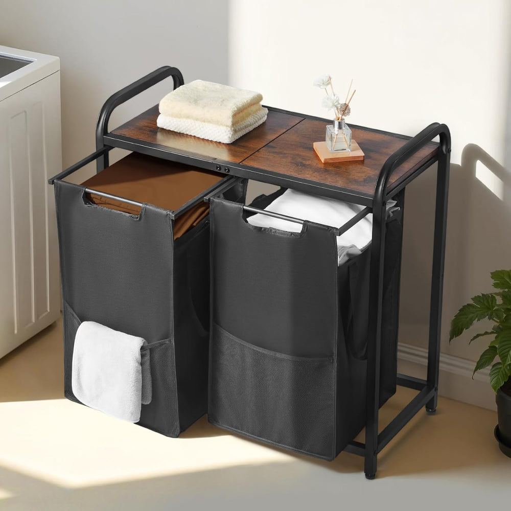 VEVOR 2 Section Laundry Sorter, Large Laundry Hamper with Metal Frame and Woo...