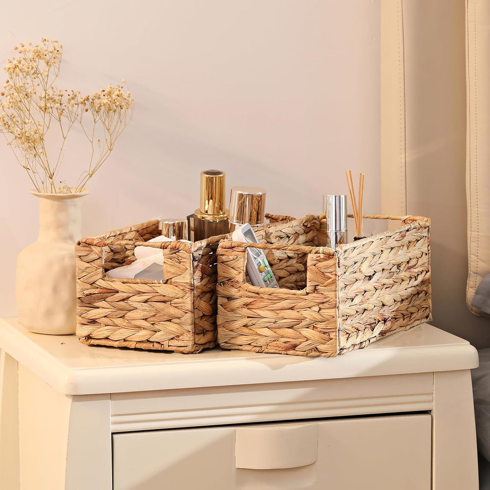 Wicker Storage Basket, Set of 2 Hand-Woven Storage Baskets for Organizing, Sm...