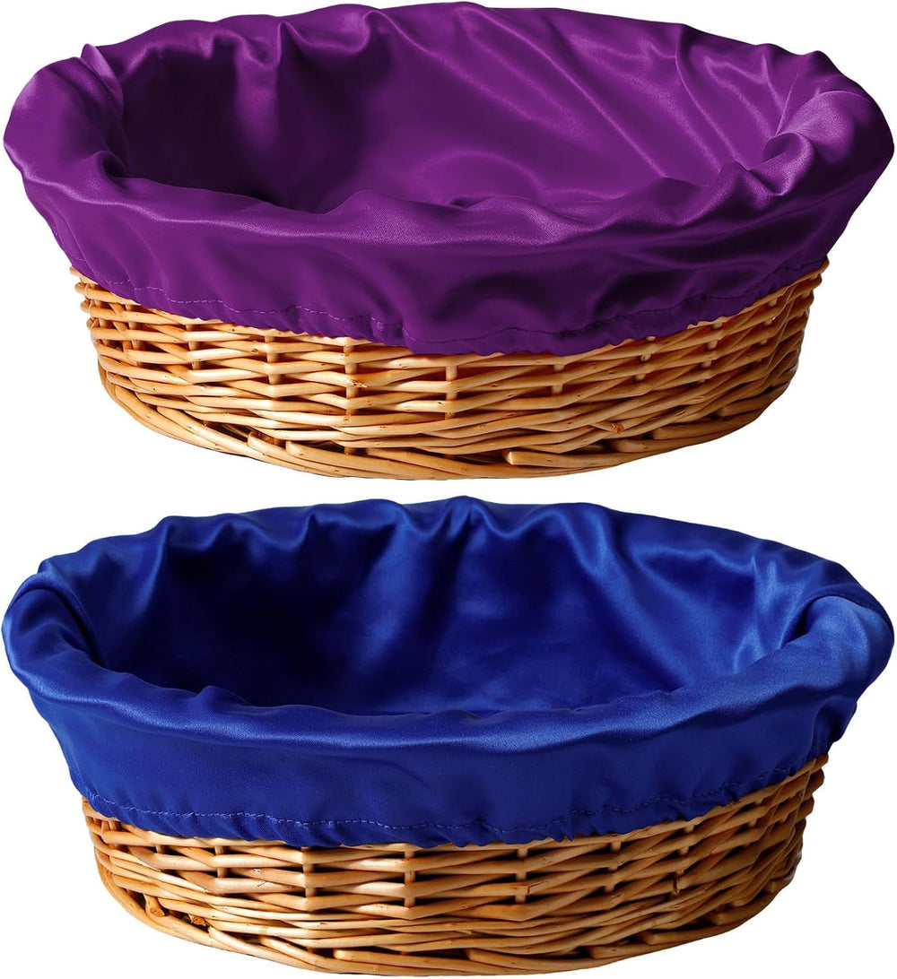 FillTouch 2 Pcs 12 Inches Round Offering Baskets for Church, Purple,Blue